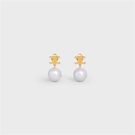 celine triomphe pearl earrings|Triomphe pearl earrings Celine White in Pearl .